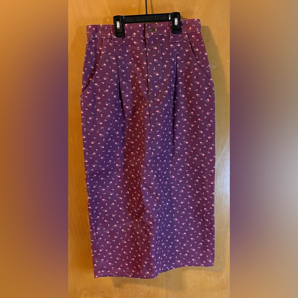 Vintage Purple Floral Print Skirt Size 8